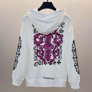 Chrome Hearts White Hoodie With Sanskrit Sleeve Print